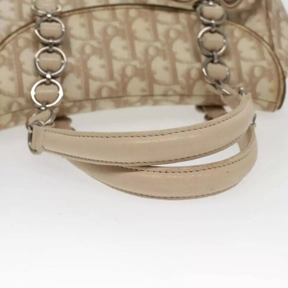 Christian Dior Trotter Canvas Romantic Hand Bag PVC Beige Silver Auth 100673 - Picture 7 of 16